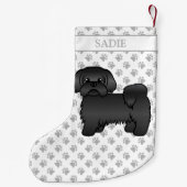Black Shih Tzu Cute Cartoon Dog & Name Kleine Kerstsok (Achterkant)