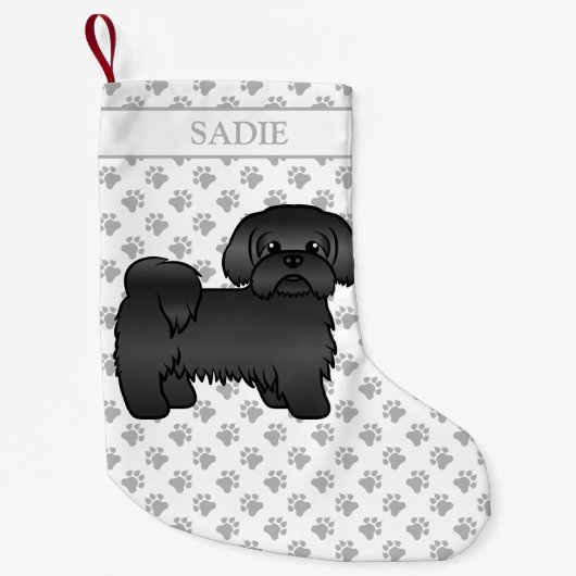 Black Shih Tzu Cute Cartoon Dog & Name Kleine Kerstsok (Voorkant)
