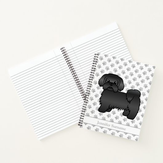Black Shih Tzu Cute Cartoon Dog & Name Notitieboek (Binnen)