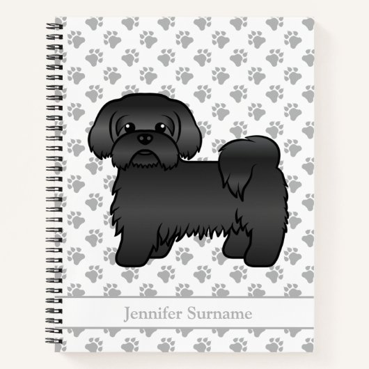 Black Shih Tzu Cute Cartoon Dog & Name Notitieboek (Voorkant)