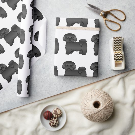 Black Shih Tzu Cute Cartoon Dog Pattern Cadeaupapier (Crafts)