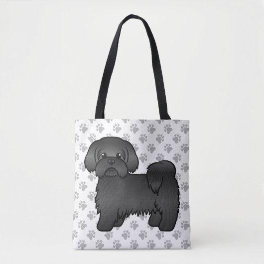 Black Shih Tzu Cute Cartoon Dog & Paws Tote Bag (Voorkant)