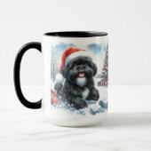 Black Shih Tzu Dashing Thru Sneeuwkerst Mok (Links)