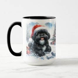 Black Shih Tzu Dashing Thru Sneeuwkerst Mok