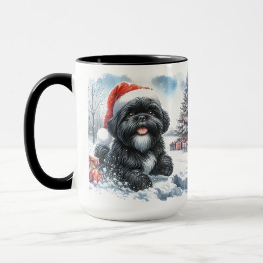 Black Shih Tzu Dashing Thru Sneeuwkerst Mok (Links)
