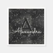 Black Shimmer & Sparkle Monogram Verjaardag Servetten (Voorkant)