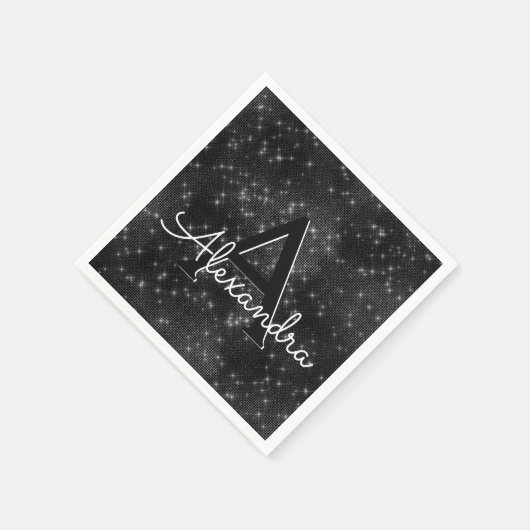 Black Shimmer & Sparkle Monogram Verjaardag Servetten (Hoek)