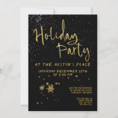 Black Shimmering Gold Calligraphy Holiday Party Kaart (Voorkant)