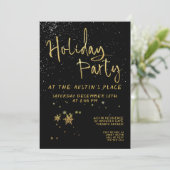 Black Shimmering Gold Calligraphy Holiday Party Kaart (Staand voorkant)