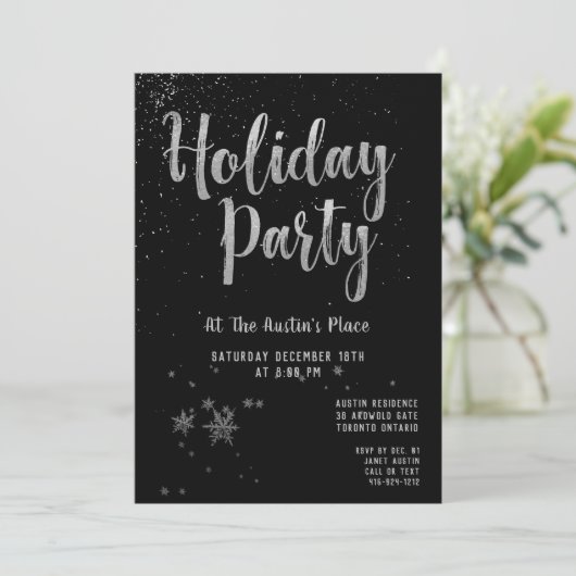 Black Shimmering Silver Holiday Party Kaart (Staand voorkant)