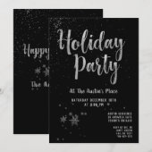 Black Shimmering Silver Holiday Party Kaart (Voorkant / Achterkant)