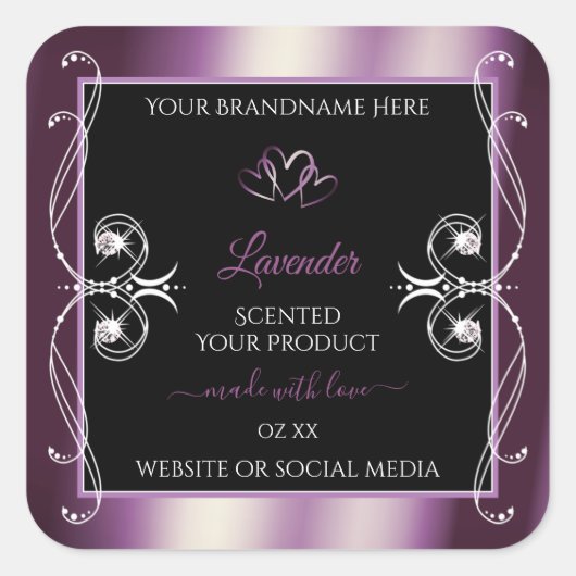 Black Shimmery Paars Hearts Decor Product Labels (Voorkant)