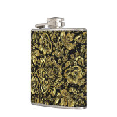 Black & Shiny Gold Flowers Patroon Heupfles (Links)