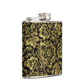 Black & Shiny Gold Flowers Patroon Heupfles (Rechts)