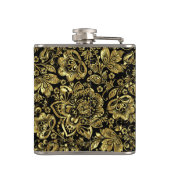 Black & Shiny Gold Flowers Patroon Heupfles (Achterkant)