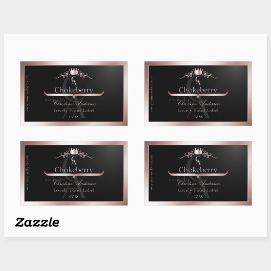 Black Shiny Product Label Rose Gold Frame Monogram (Vel)