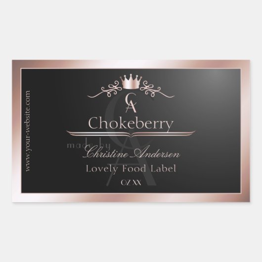 Black Shiny Product Label Rose Gold Frame Monogram (Voorkant)