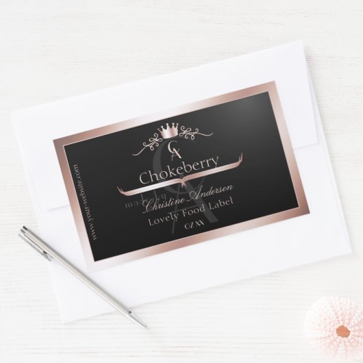 Black Shiny Product Label Rose Gold Frame Monogram (Envelop)