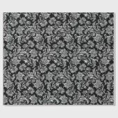 Black & Shiny Silver Floral Damaskers Cadeaupapier (Vlak)