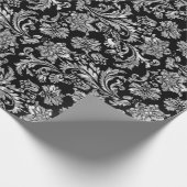 Black & Shiny Silver Floral Damaskers Cadeaupapier (Hoek)