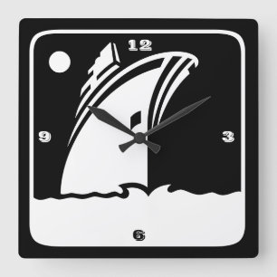 Black Ship Cruise - Retro Style Wall Clock Vierkante Klok