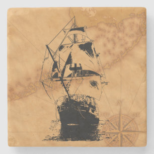 Black Ship Silhouette Stenen Onderzetter