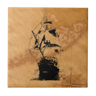 Black Ship Silhouette Tegeltje