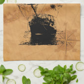 Black Ship Silhouette Theedoek (Gevouwen)