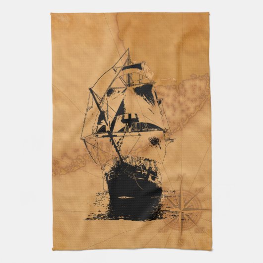 Black Ship Silhouette Theedoek (Verticaal)