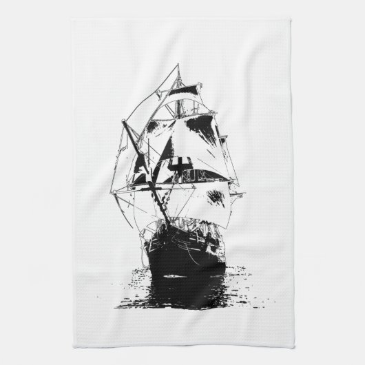 Black Ship Silhouette Theedoek (Verticaal)