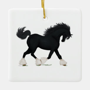 Black Shire Draft Horse met Blaze Equestrian Keramisch Ornament