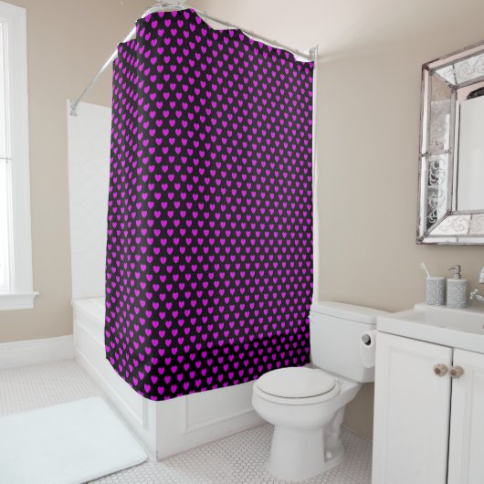 Black Shower Curtain met roze harten Douchegordijn (In situ)