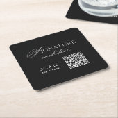 Black Signature Cocktail QR Code Wedding Coaster Kartonnen Onderzetters (Schuin)