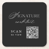 Black Signature Cocktail QR Code Wedding Coaster Kartonnen Onderzetters (Voorkant)