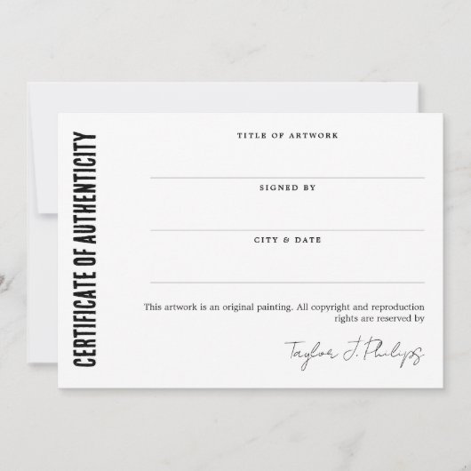 Black Signature Script Certificate of Authenticity (Voorkant)