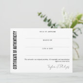 Black Signature Script Certificate of Authenticity (Staand voorkant)