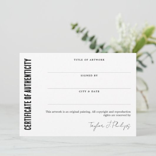 Black Signature Script Certificate of Authenticity (Staand voorkant)