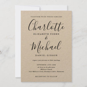 Black Signature Script Rustic Kraft Wedding Kaart