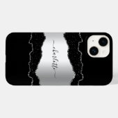 Black Silagate marble Name script Case-Mate iPhone Case (Achterkant (horizontaal))