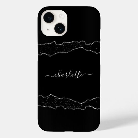 Black Silagate marble Name script Case-Mate iPhone Case (Achterkant)