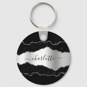 Black Silagate marble Name script Sleutelhanger
