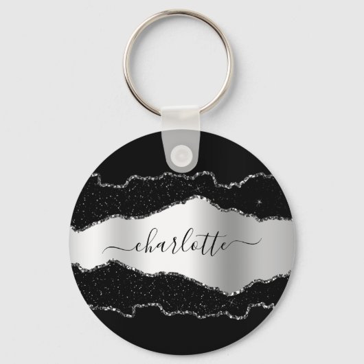 Black Silagate marble Name script Sleutelhanger (Voorkant)