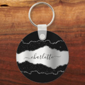 Black Silagate marble Name script Sleutelhanger (Achterkant)