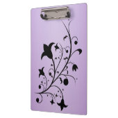 Black Silhouette Abstract Scroll Flowers Paars Klembord (Links)