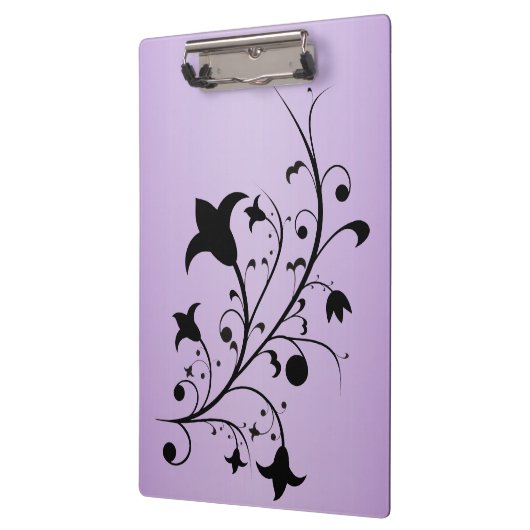 Black Silhouette Abstract Scroll Flowers Paars Klembord (Links)