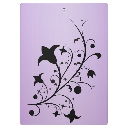 Black Silhouette Abstract Scroll Flowers Paars Klembord (Achterkant)