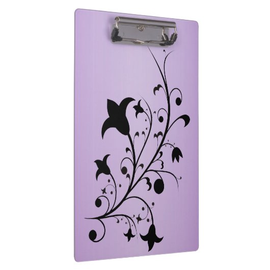 Black Silhouette Abstract Scroll Flowers Paars Klembord (Rechts)