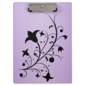 Black Silhouette Abstract Scroll Flowers Paars Klembord (Voorkant)