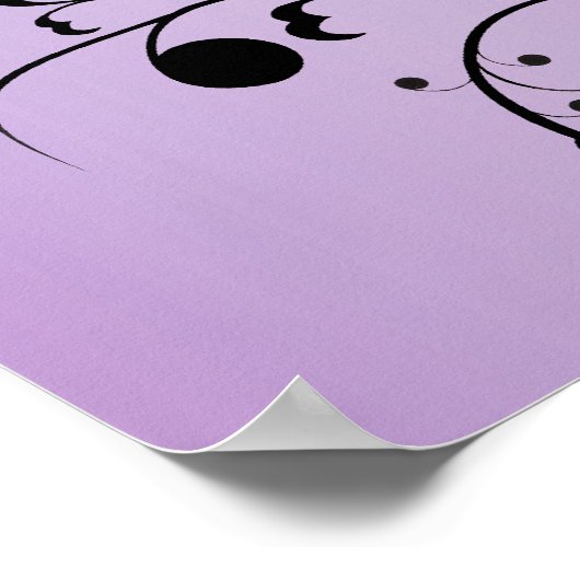 Black Silhouette Abstract Scroll Flowers Paars Poster (Hoek)