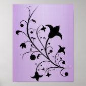 Black Silhouette Abstract Scroll Flowers Paars Poster (Voorkant)